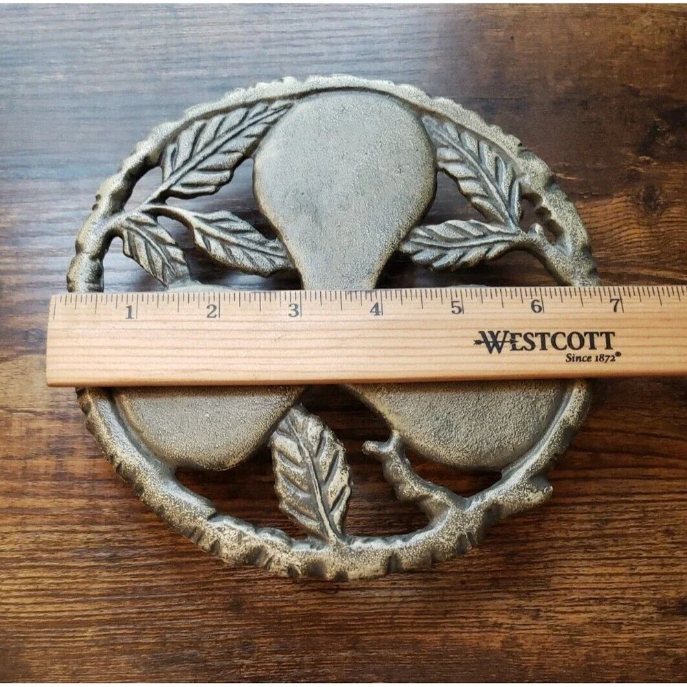 Vintage Cast Iron Metal 3 Pear Footed 7 Inch Round Trivet